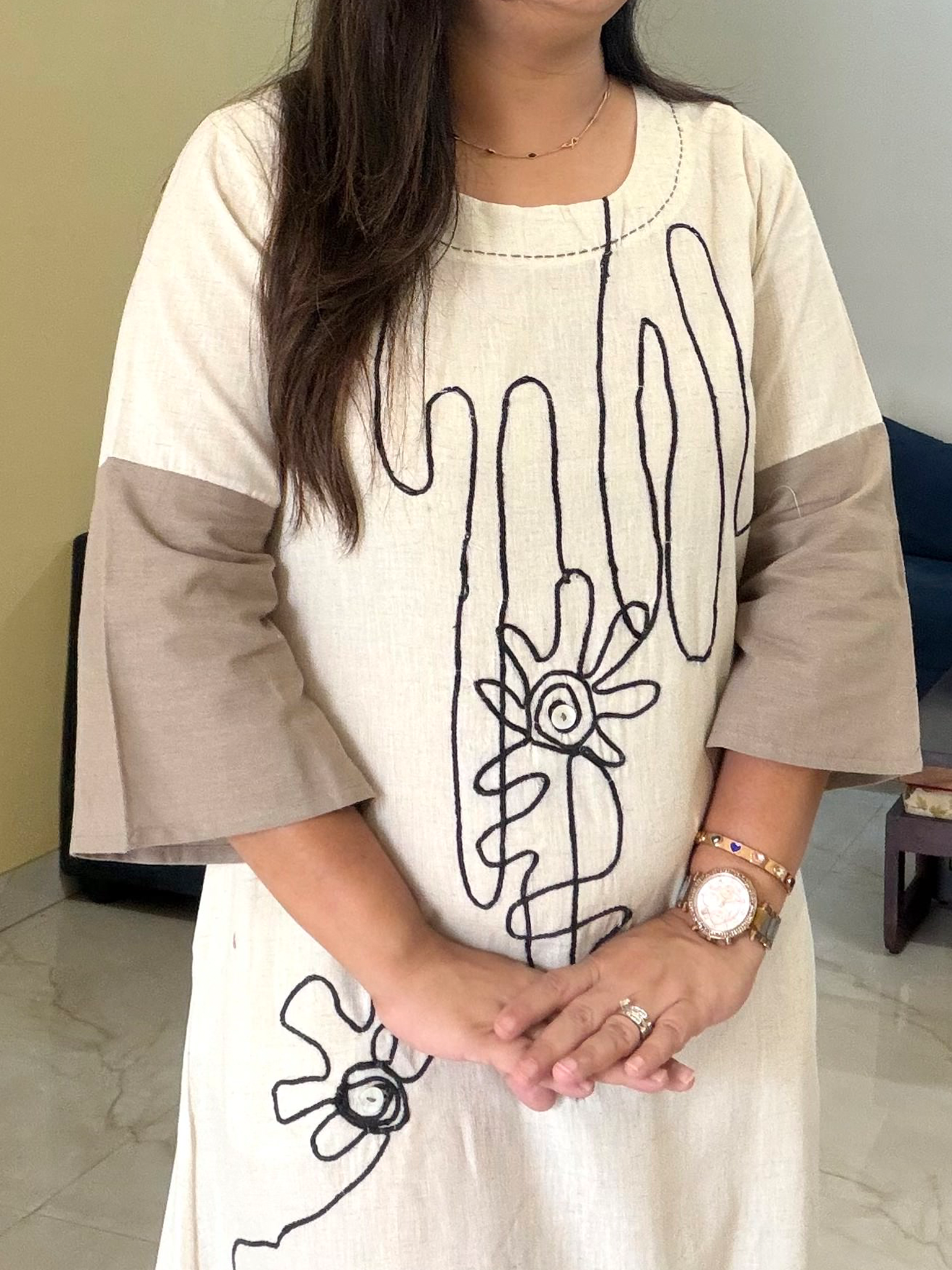 Meeral Cotton Floral Embroidered A-line Long Dress