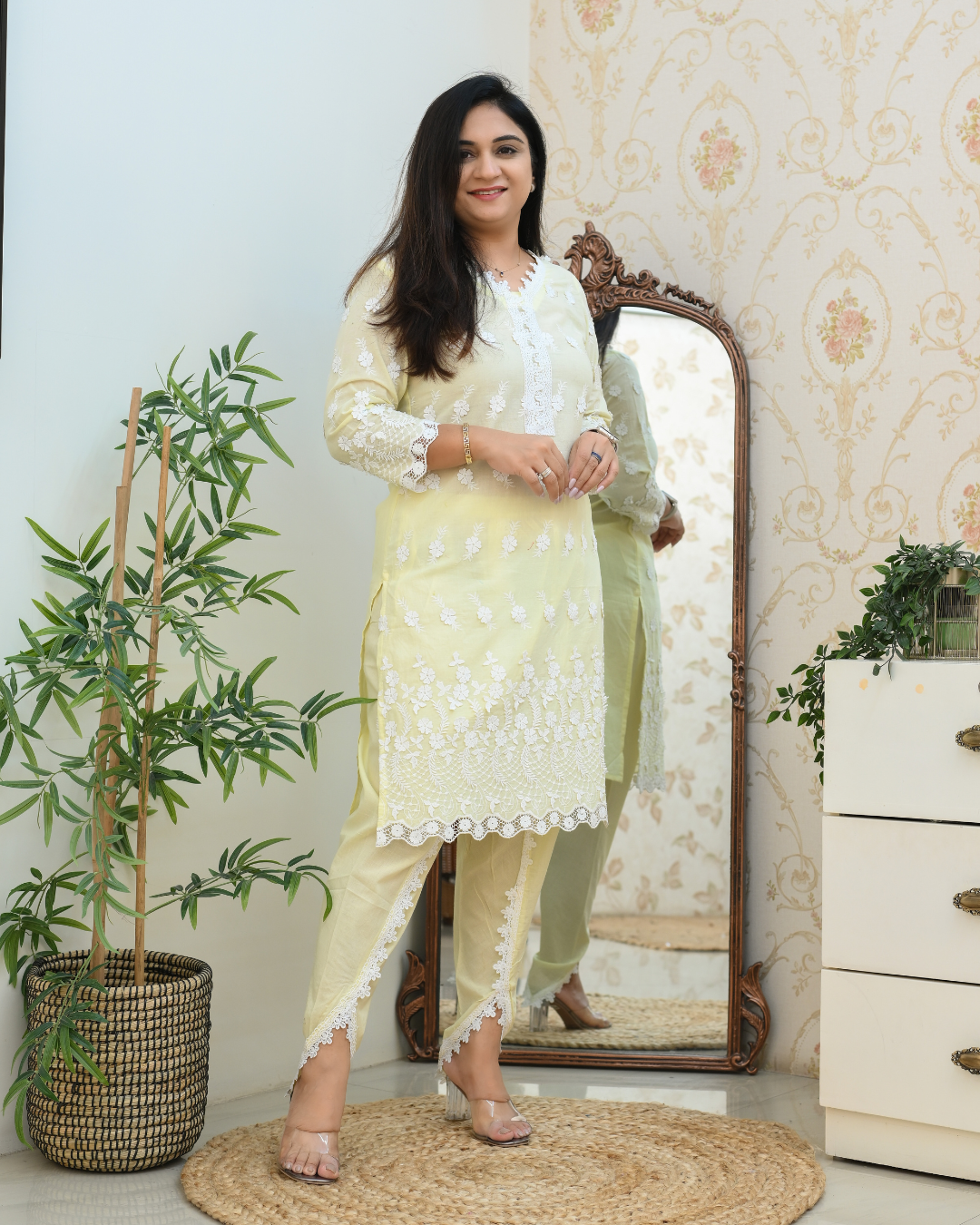 Adah Mul Cotton Embroidered Dhoti Set