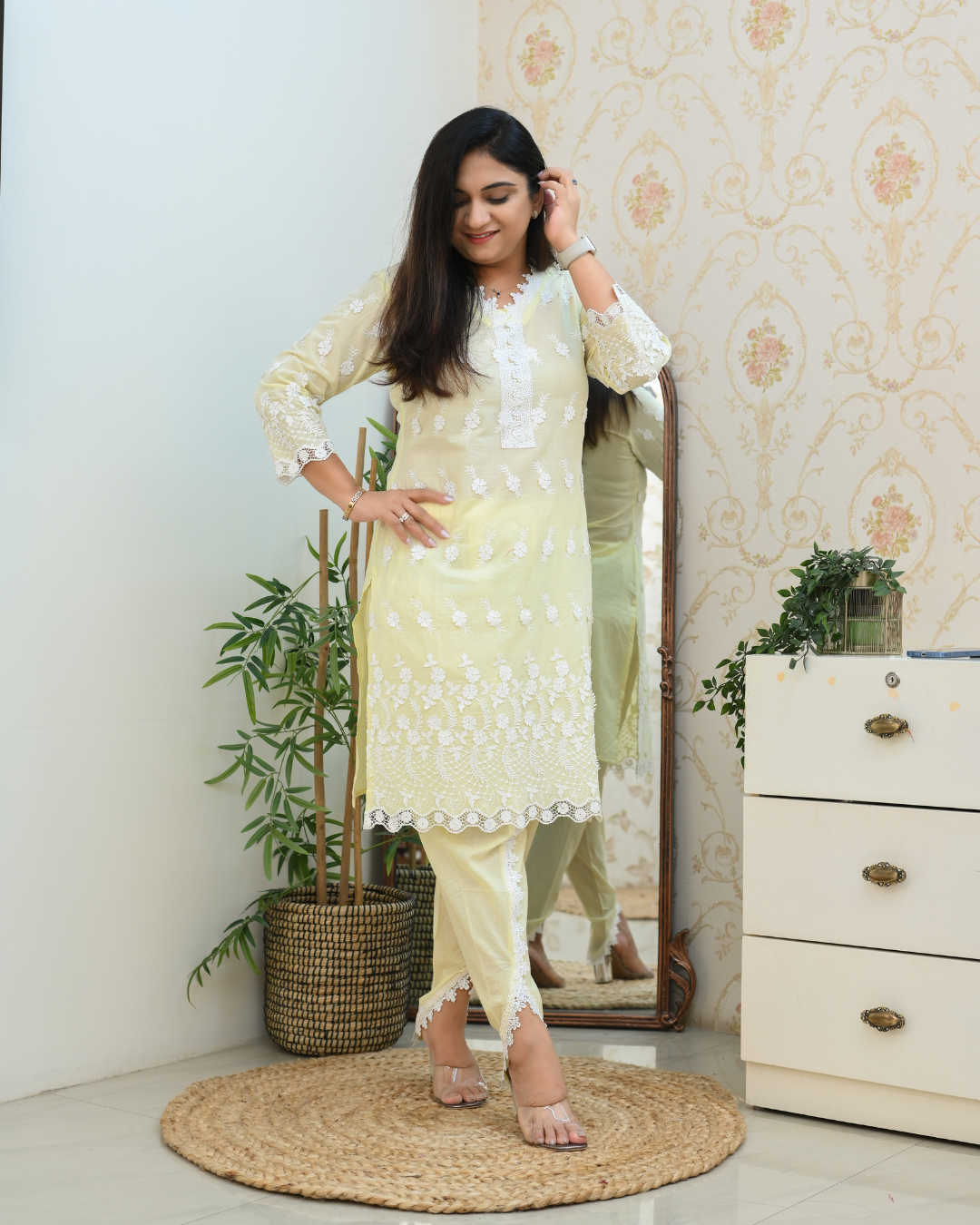 Adah Mul Cotton Embroidered Dhoti Set