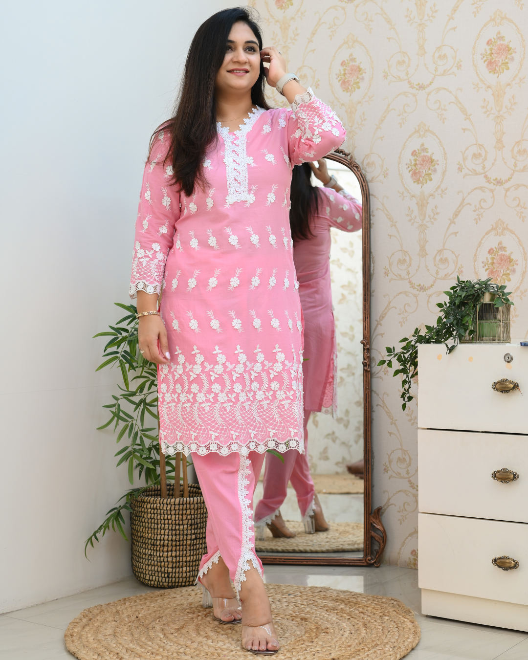 Adah Mul Cotton Embroidered Dhoti Set