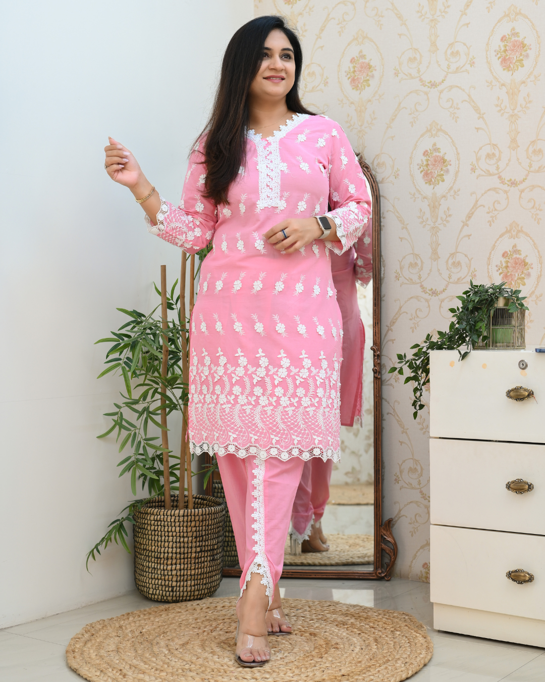 Adah Mul Cotton Embroidered Dhoti Set