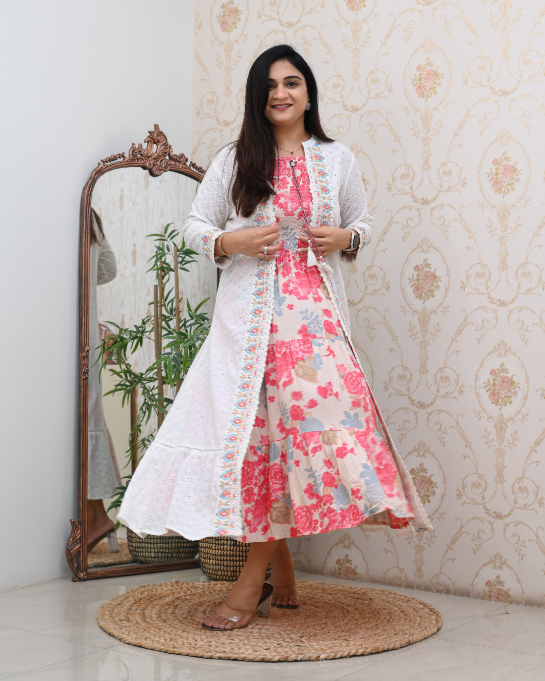 Aashi Cotton Casual Sciffili Long Shrug Dress