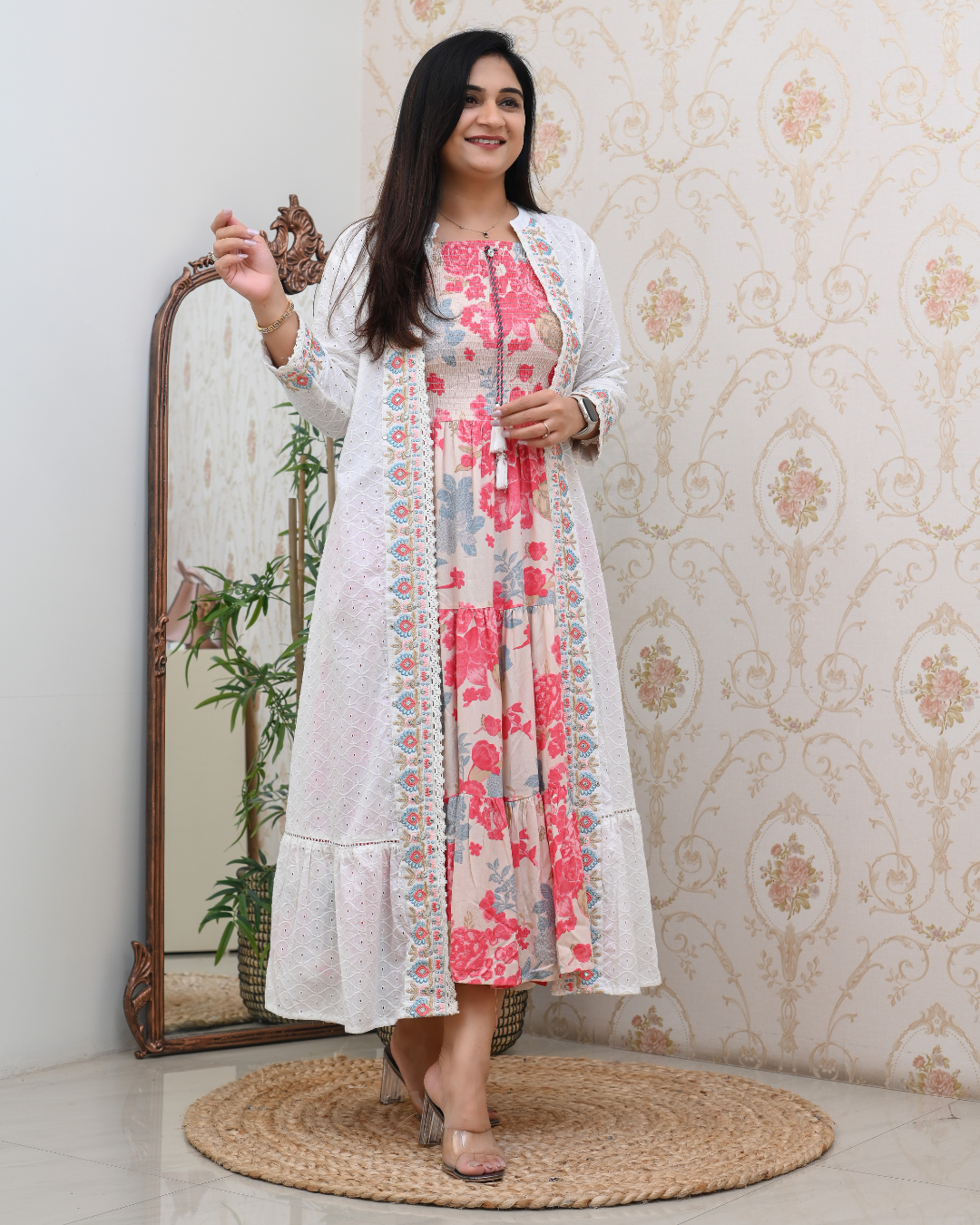 Aashi Cotton Casual Sciffili Long Shrug Dress