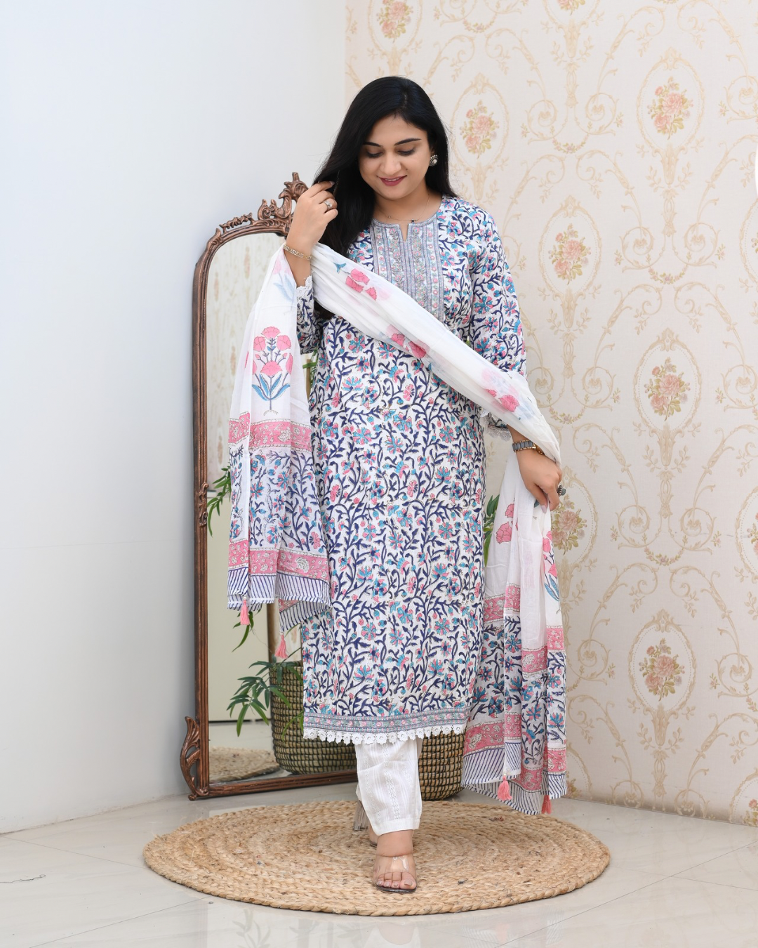 Sumira Handblock Premium Cotton Embroidered Pant Set