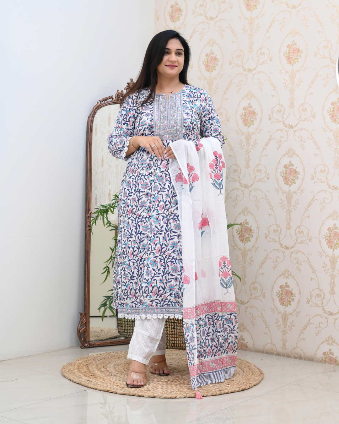 Sumira Handblock Premium Cotton Embroidered Pant Set