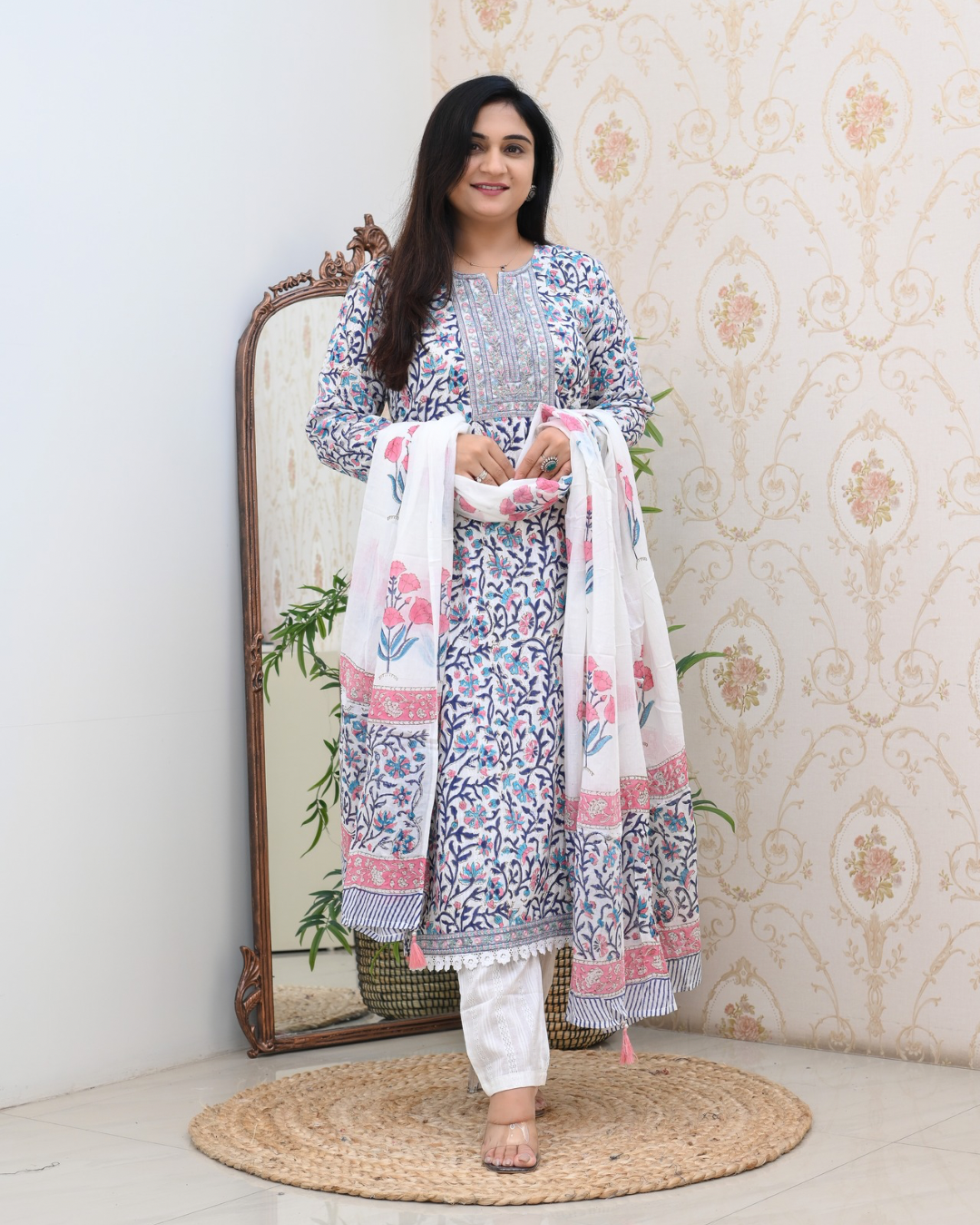 Sumira Handblock Premium Cotton Embroidered Pant Set