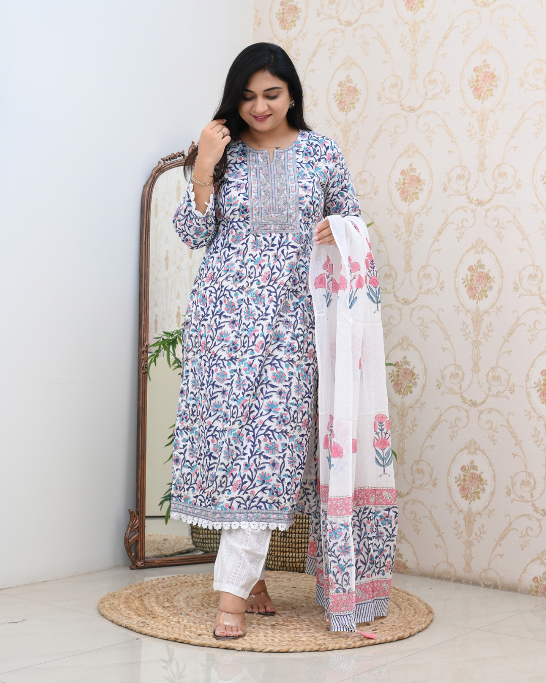 Sumira Handblock Premium Cotton Embroidered Pant Set