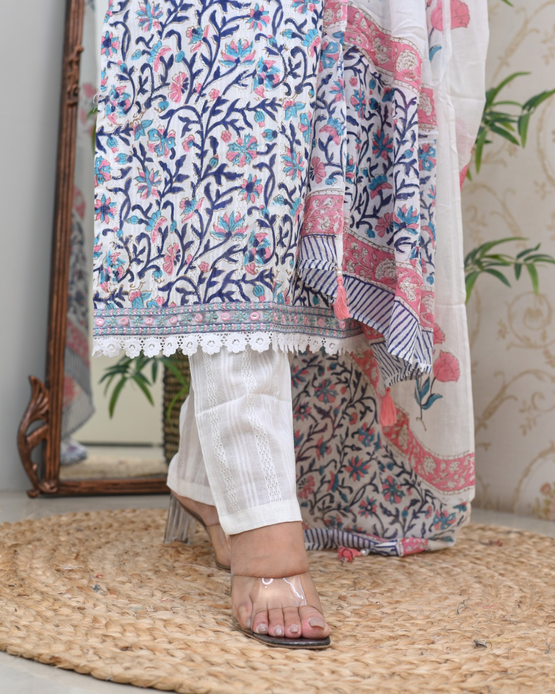 Sumira Handblock Premium Cotton Embroidered Pant Set