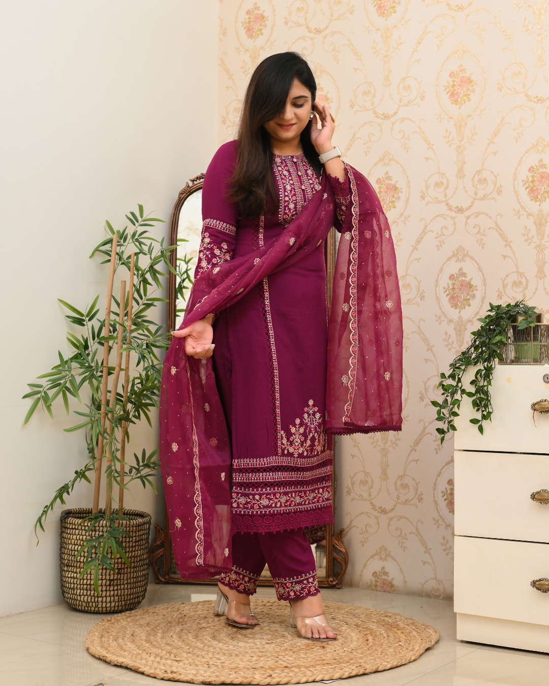 Sohanika Rayon Embroidered Straight Suit