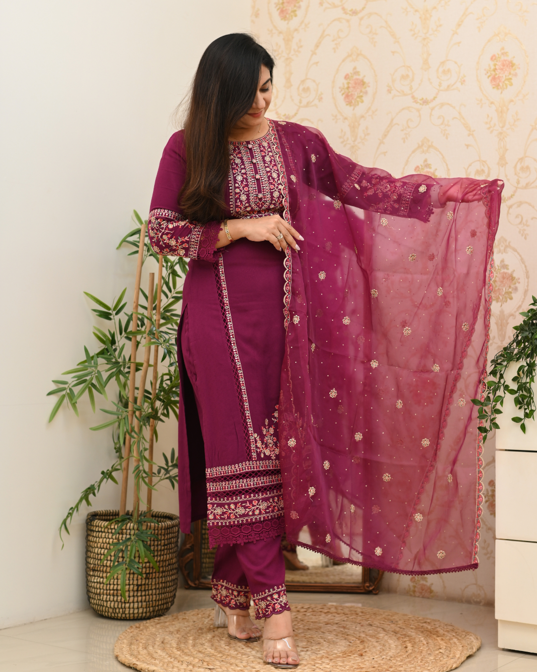 Sohanika Rayon Embroidered Straight Suit