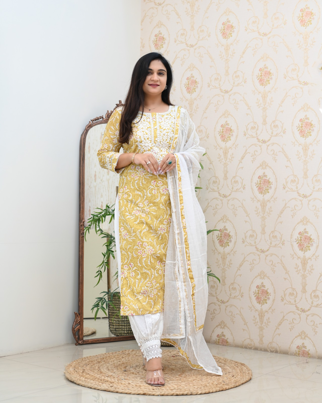 Mul Cotton Floral Lucknowi Gulnar Set