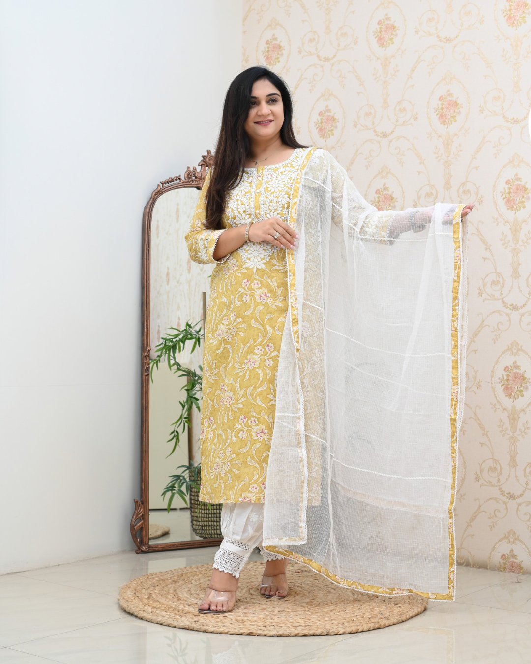 Mul Cotton Floral Lucknowi Gulnar Set