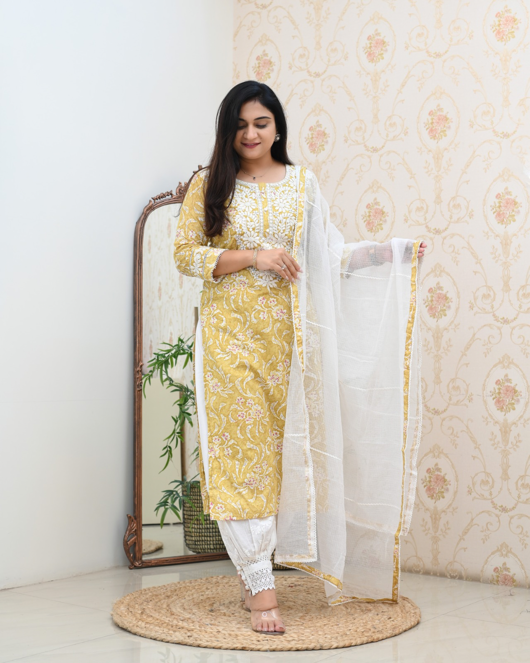 Mul Cotton Floral Lucknowi Gulnar Set