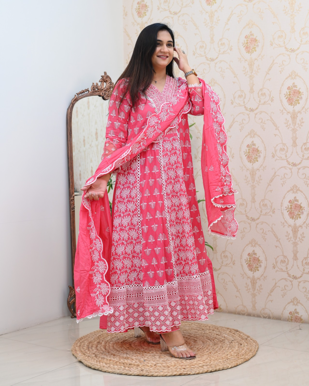 Premium Cotton Thread Embroidered Anarkali Suit