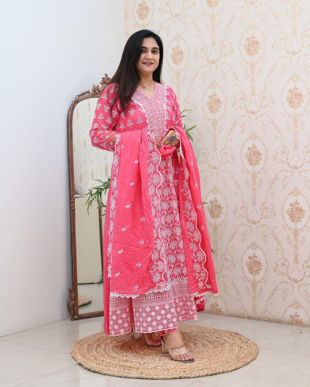 Premium Cotton Thread Embroidered Anarkali Suit