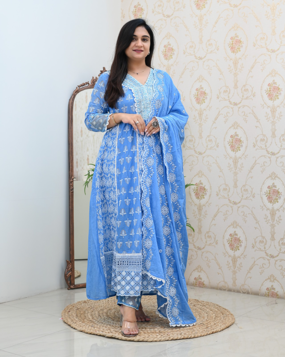 Premium Cotton Thread Embroidered Anarkali Suit