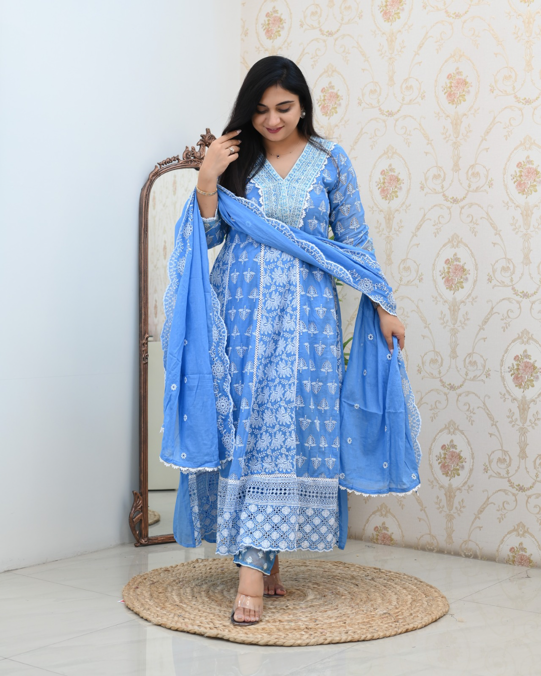 Premium Cotton Thread Embroidered Anarkali Suit