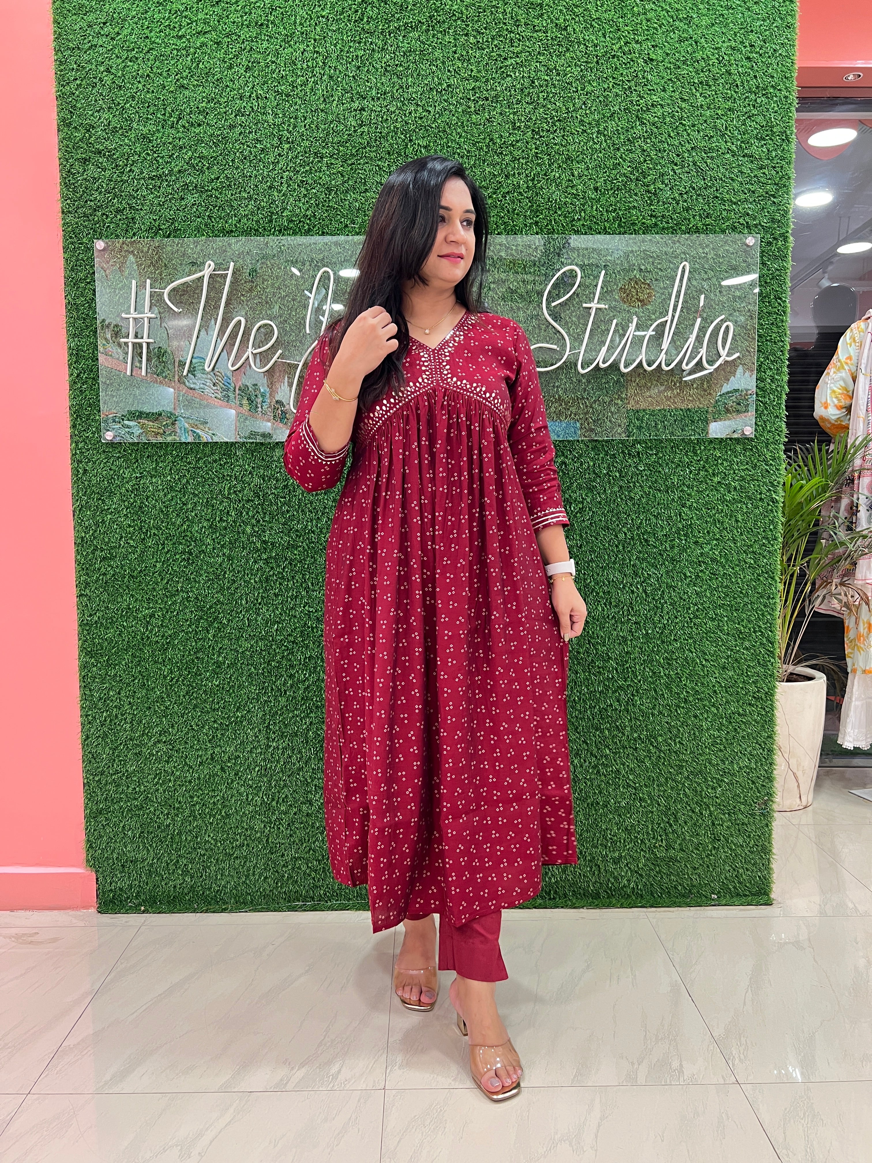 Bandhani Red Color Alia Cut Style Pant Set - The Jaipur Studio