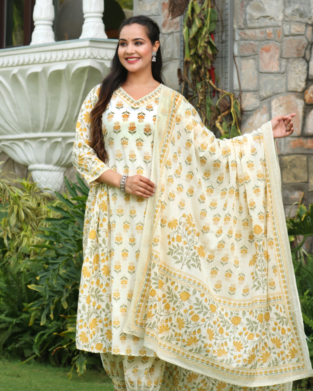 Cotton Floral Embroidered Afgani Set