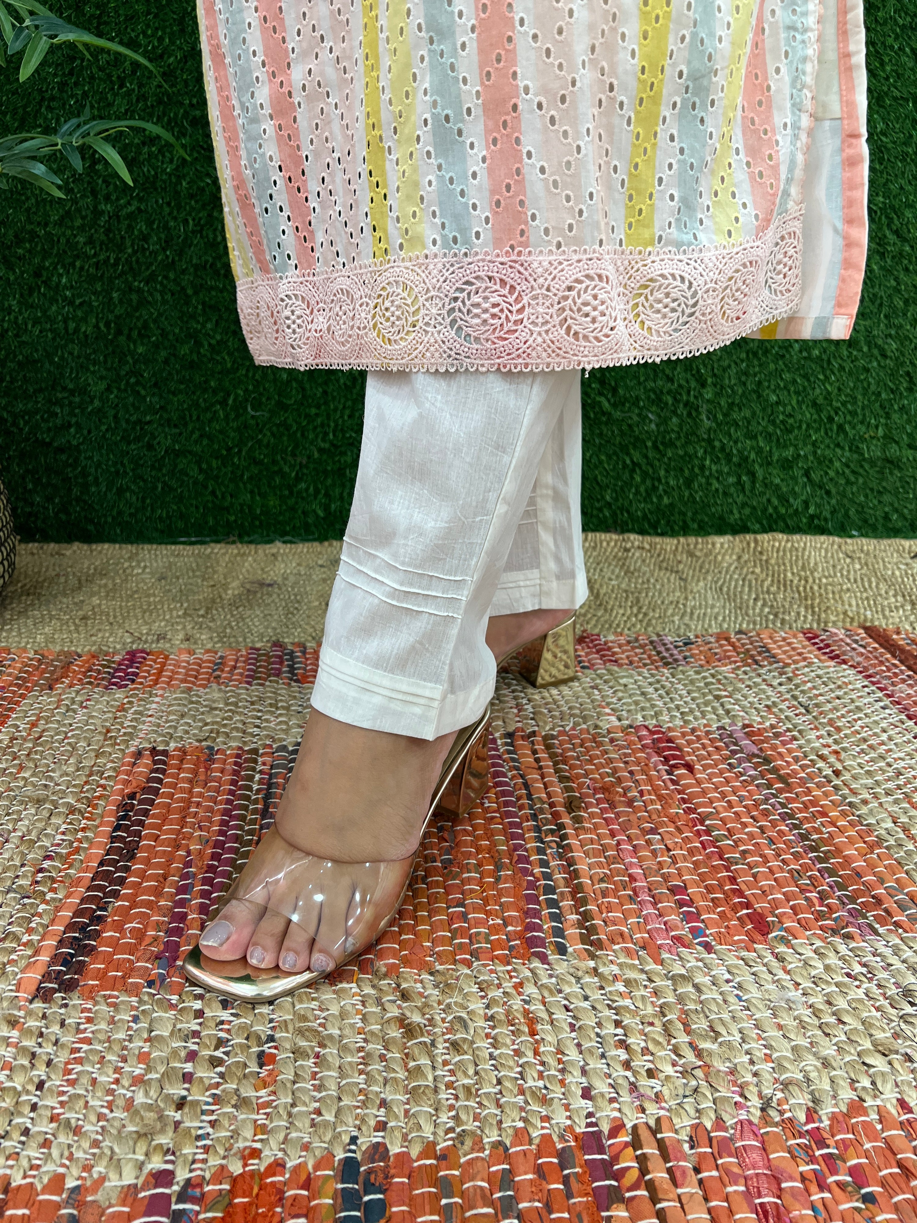 Multicolored Sciffili Cotton Pant Set - The Jaipur Studio