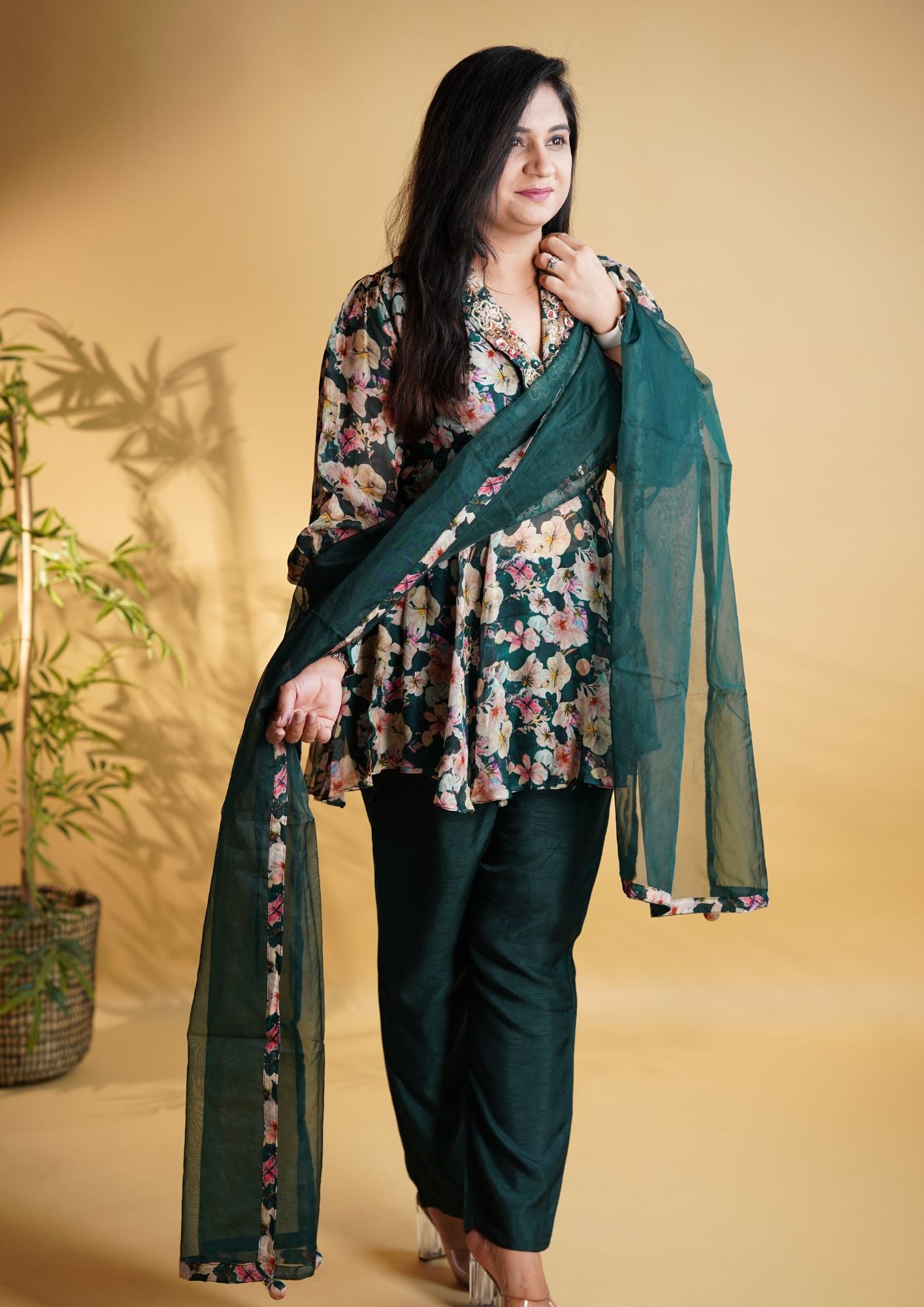 Gazal Green Handembroidered Indowestern Set