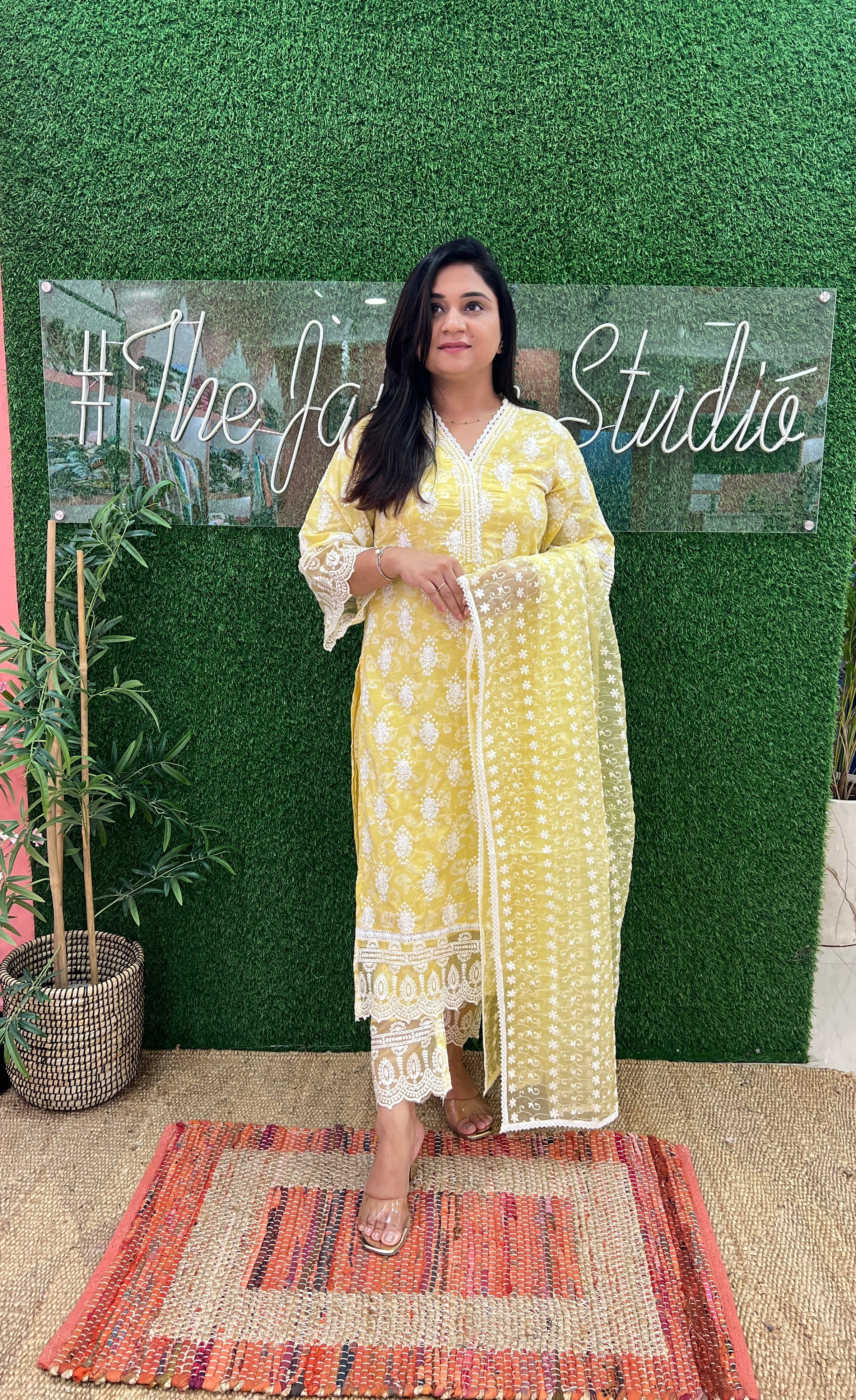 Mul Cotton Embroidered Pakistani Pant Set - The Jaipur Studio