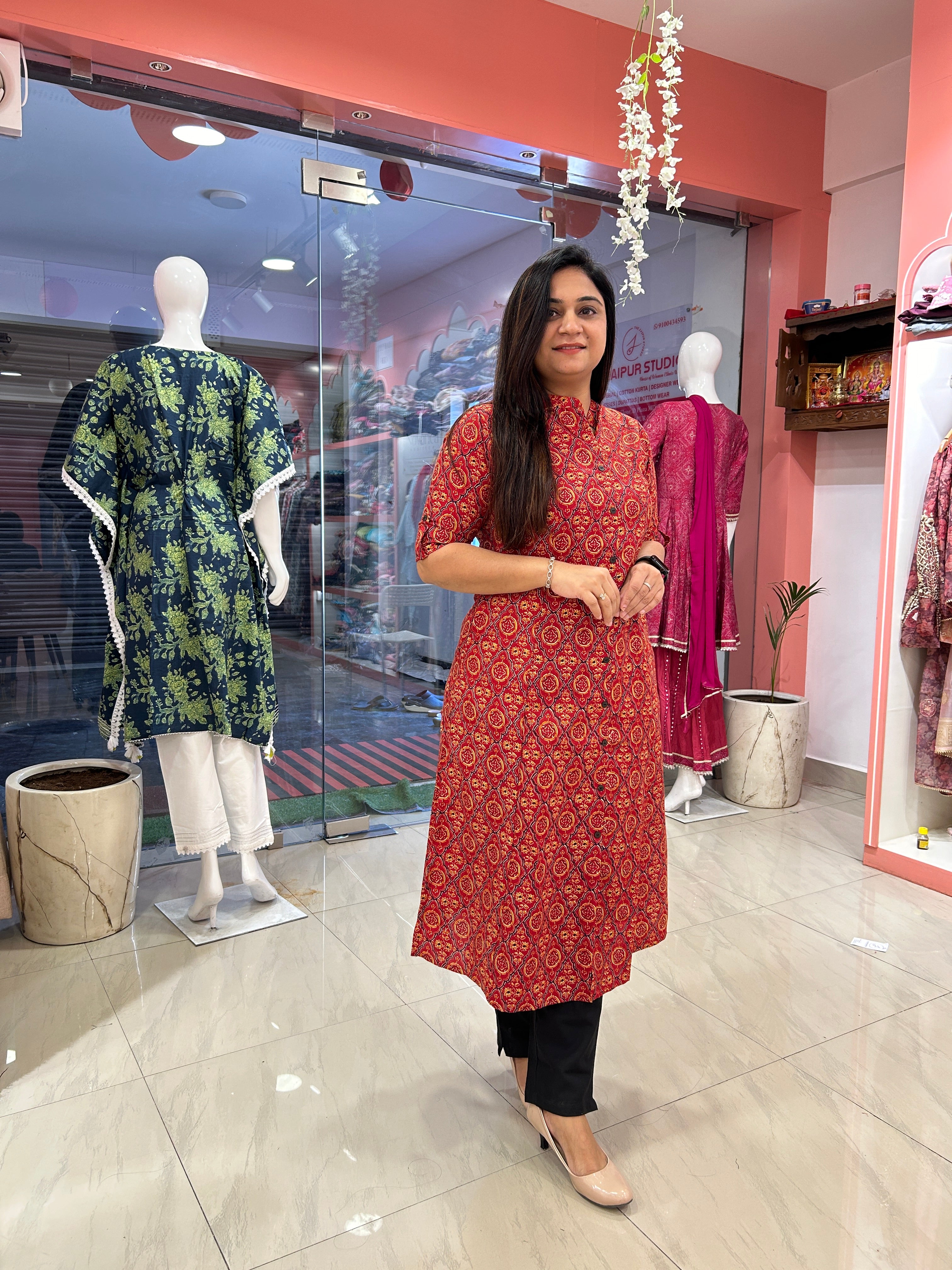 Rozana Cotton Casual A-Line Kurta with Pocket - The Jaipur Studio