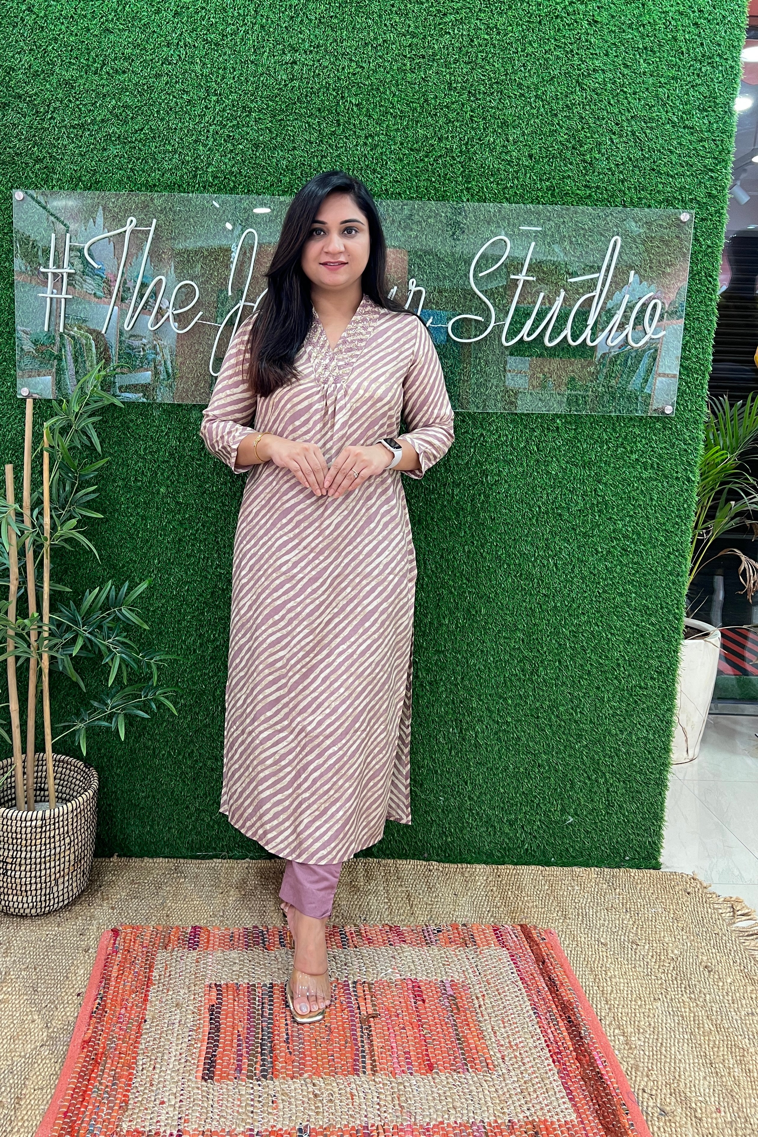 Muslin Leheriya Hand Embroidered Pant Set - The Jaipur Studio