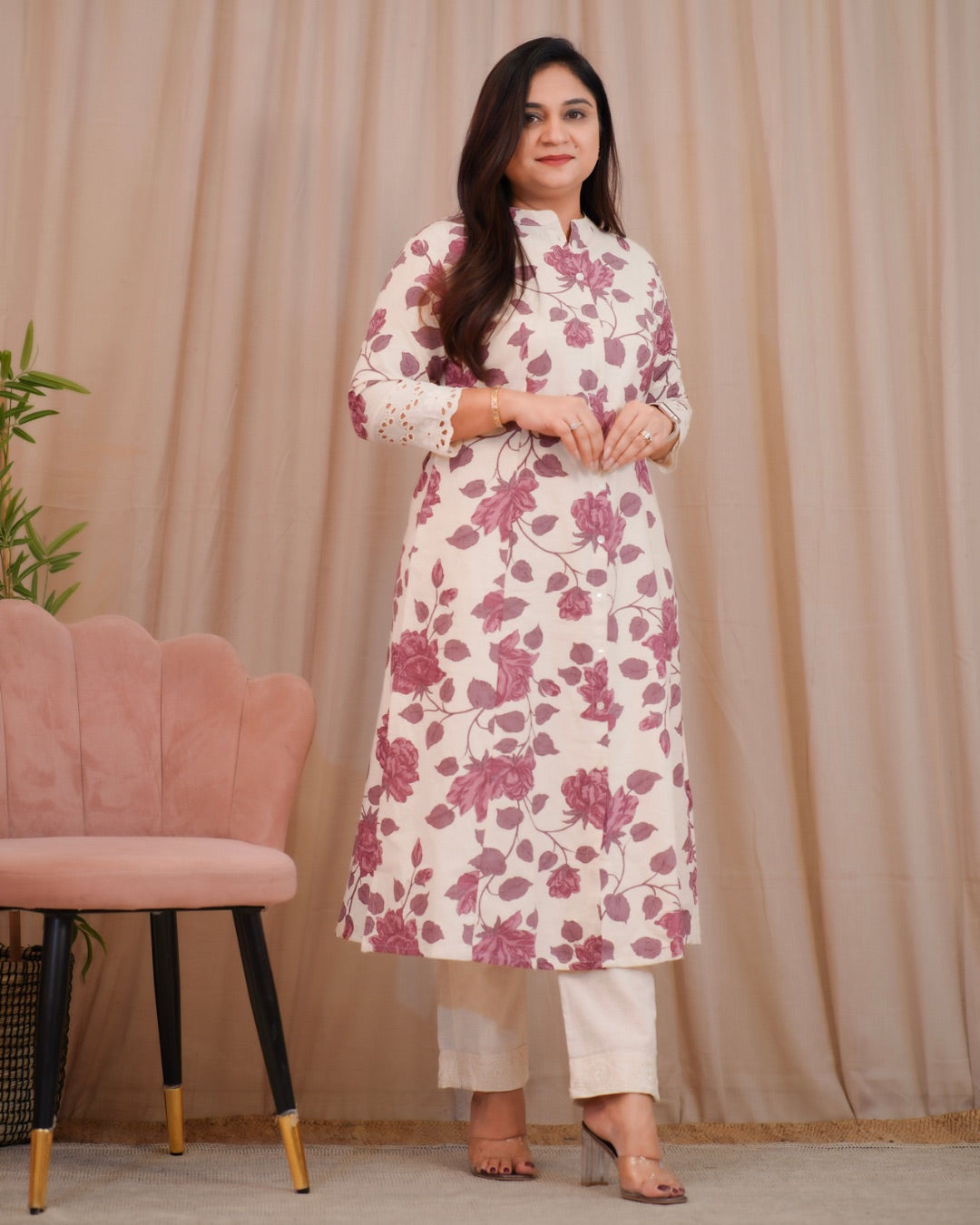 Casual Cotton Floral A-line Kurta