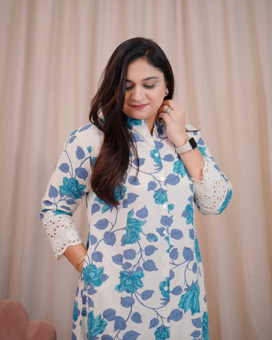 Casual Cotton Floral A-line Kurta