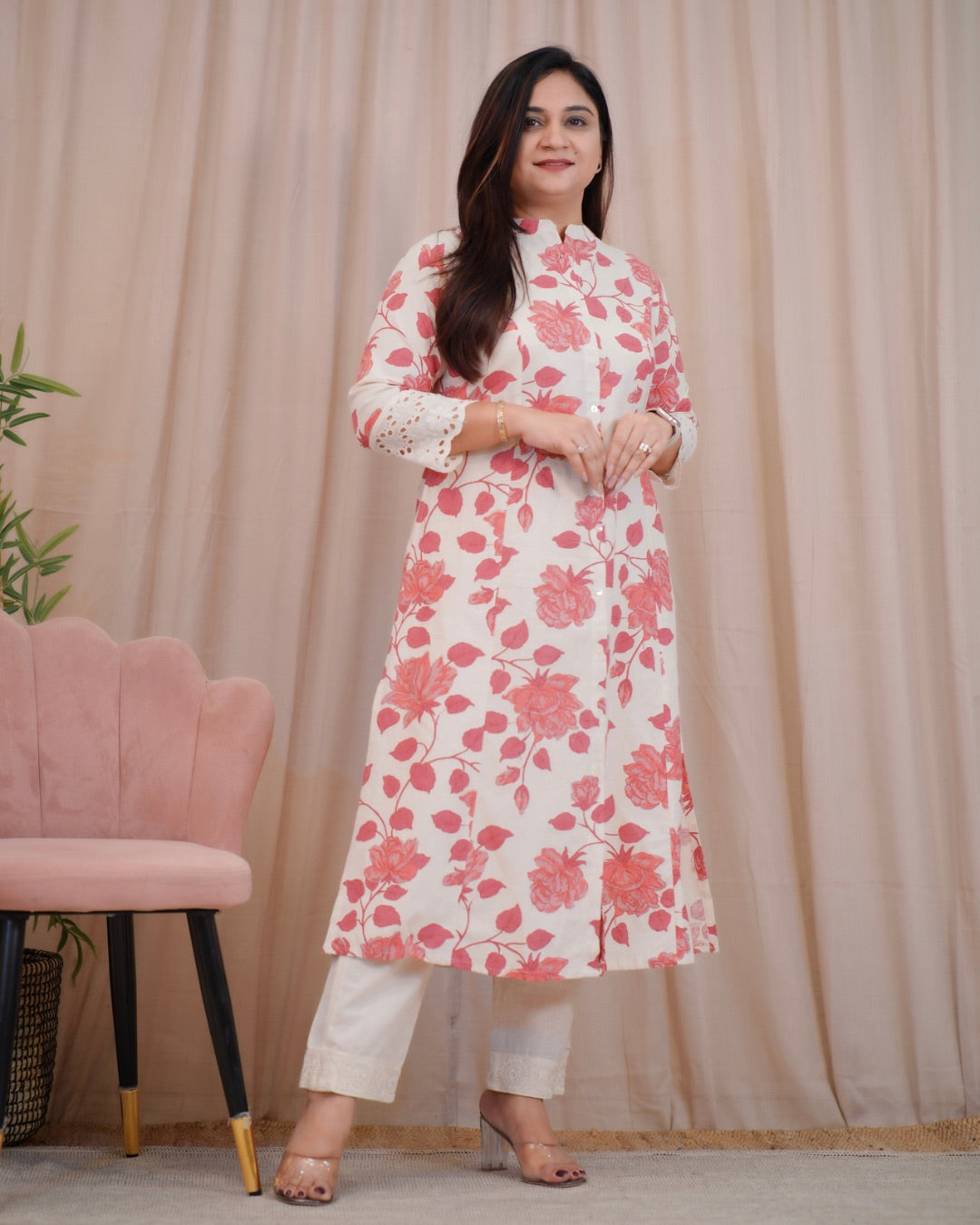 Casual Cotton Floral A-line Kurta