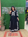 Black Cotton Embroidered Long Dress - The Jaipur Studio