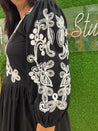 Black Cotton Embroidered Long Dress - The Jaipur Studio