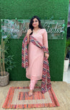 Russian Silk Peach Embroidered Pant Set - The Jaipur Studio