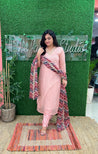 Russian Silk Peach Embroidered Pant Set - The Jaipur Studio