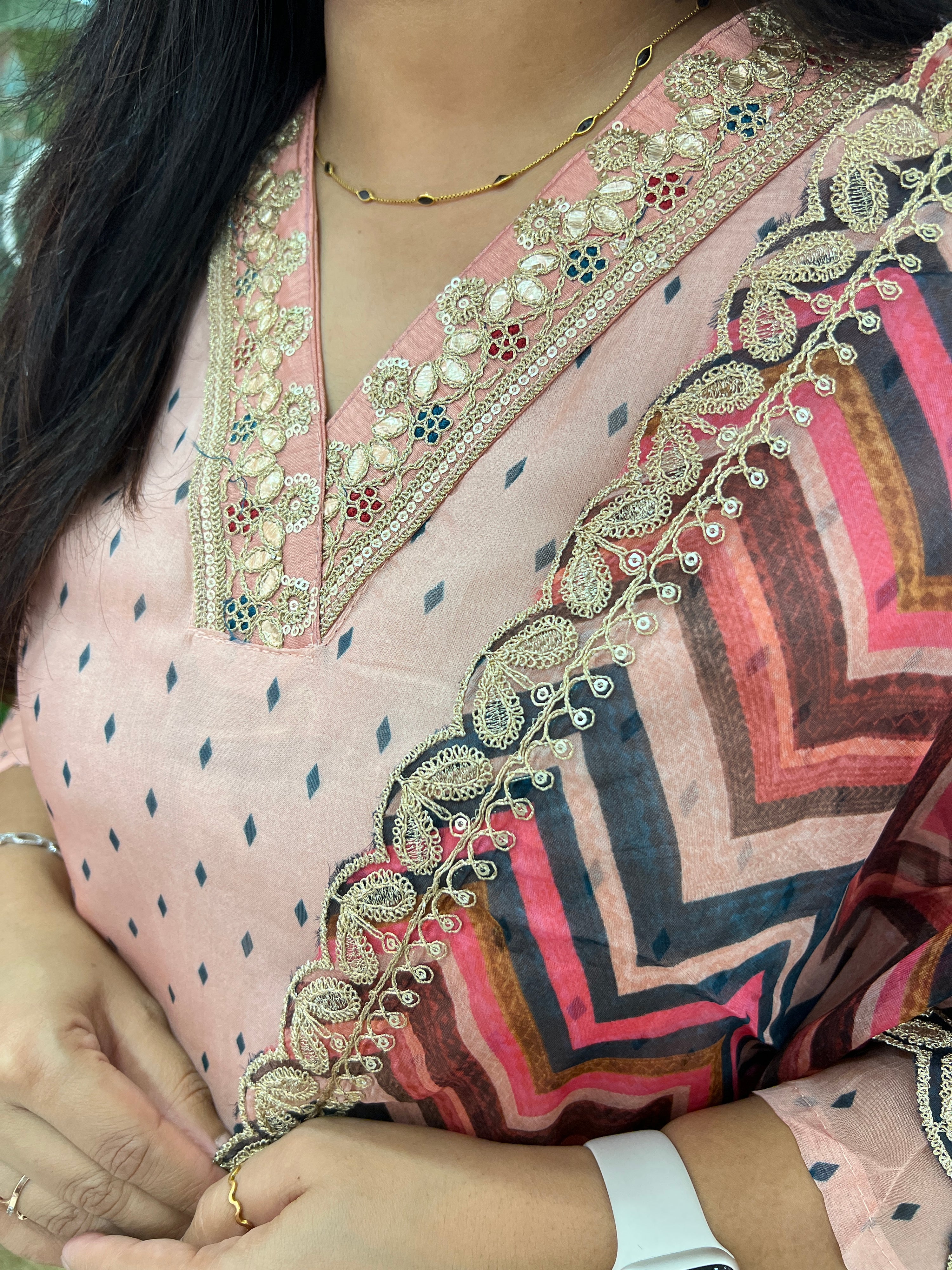 Russian Silk Peach Embroidered Pant Set - The Jaipur Studio
