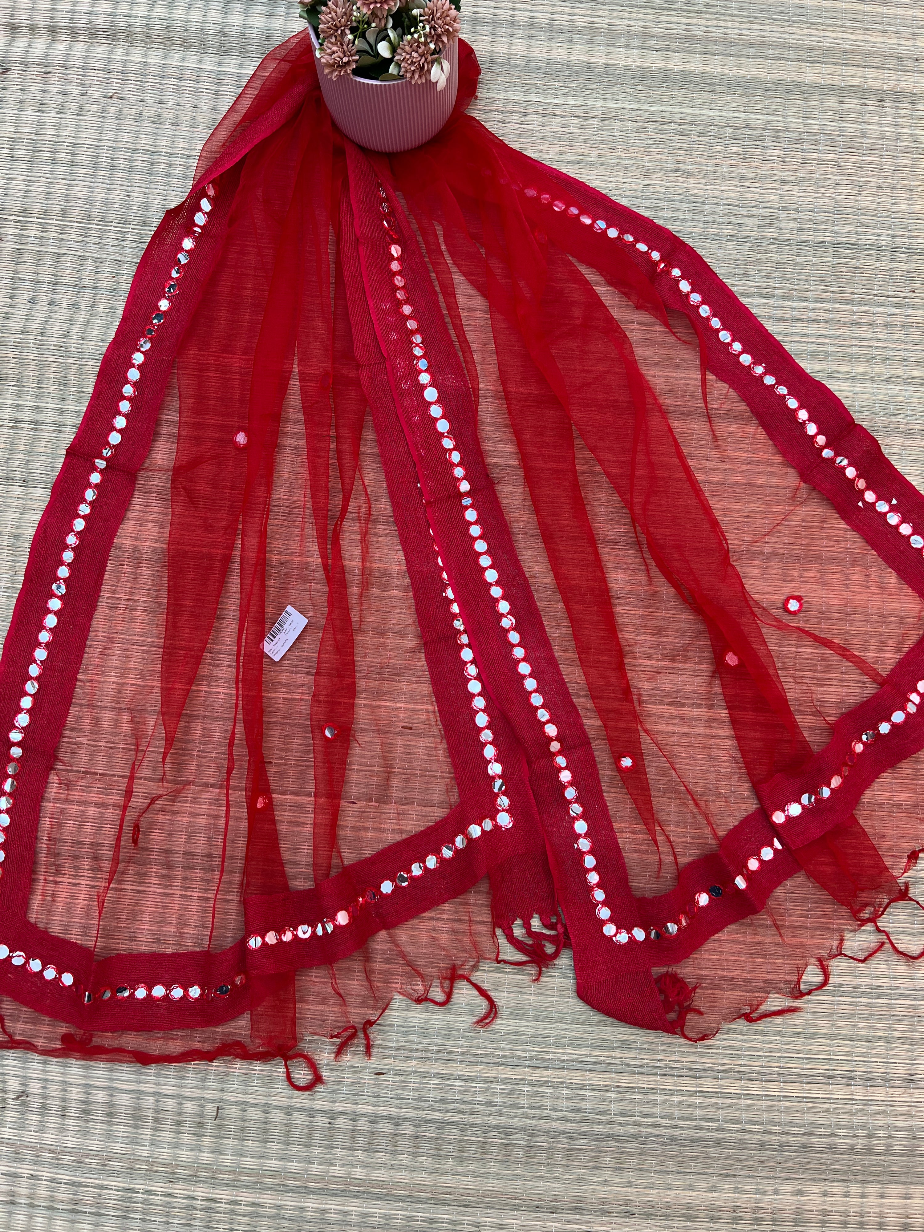 Beautiful Tissue Dupatta With Mirror Work - The Jaipur Studio