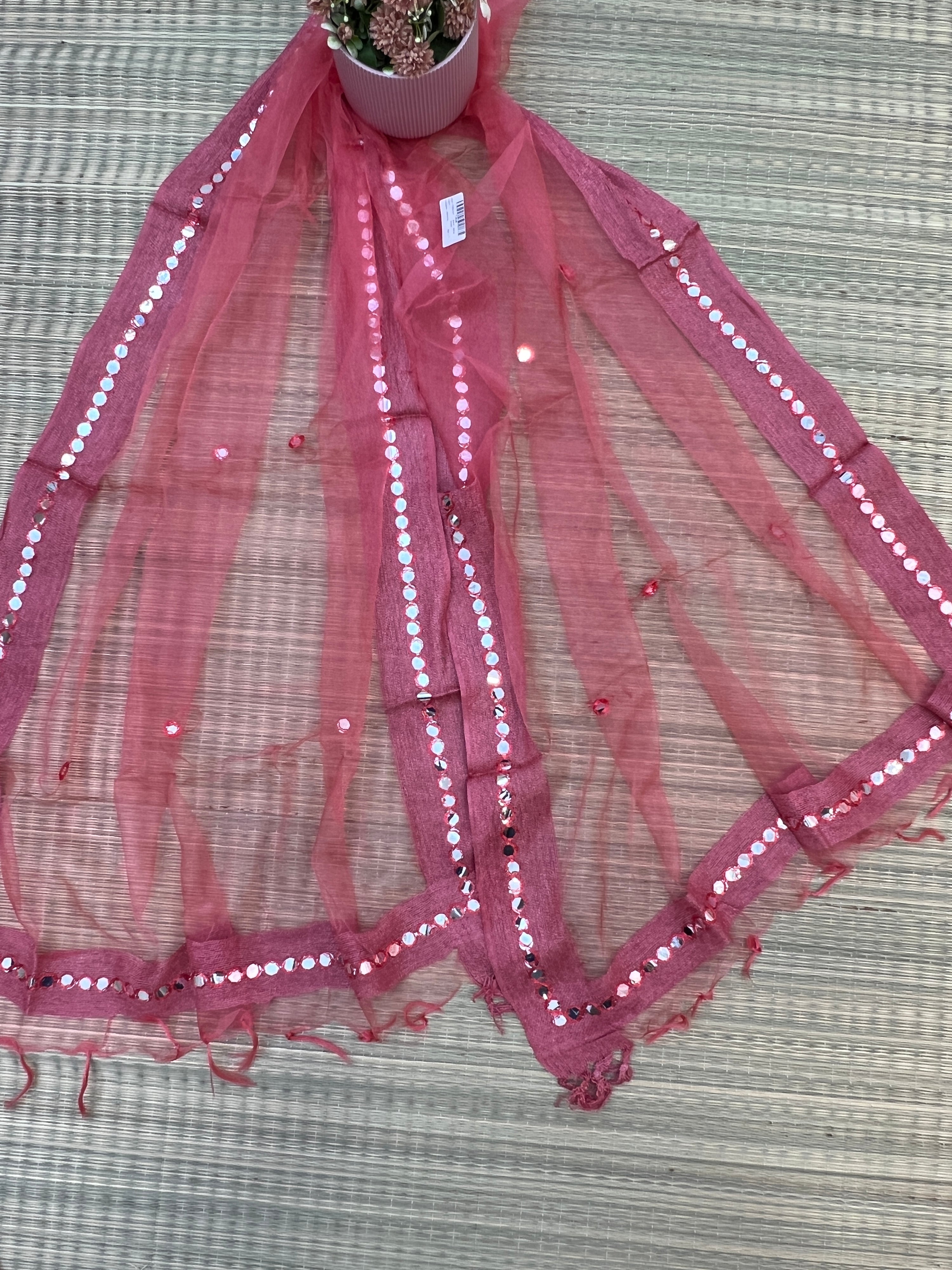 Beautiful Tissue Dupatta With Mirror Work - The Jaipur Studio