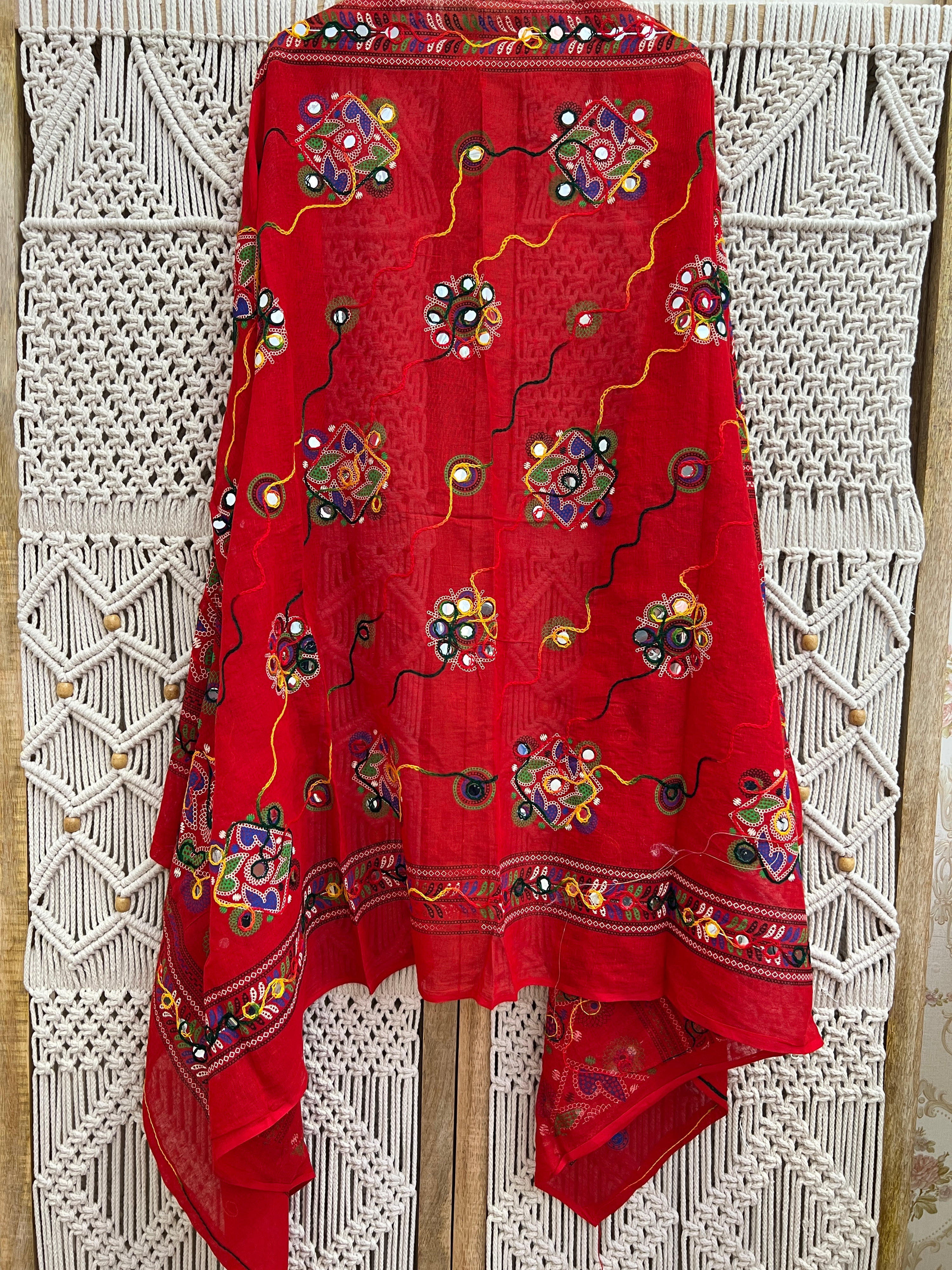 Cotton Multicolored Katch Work Dupatta - The Jaipur Studio