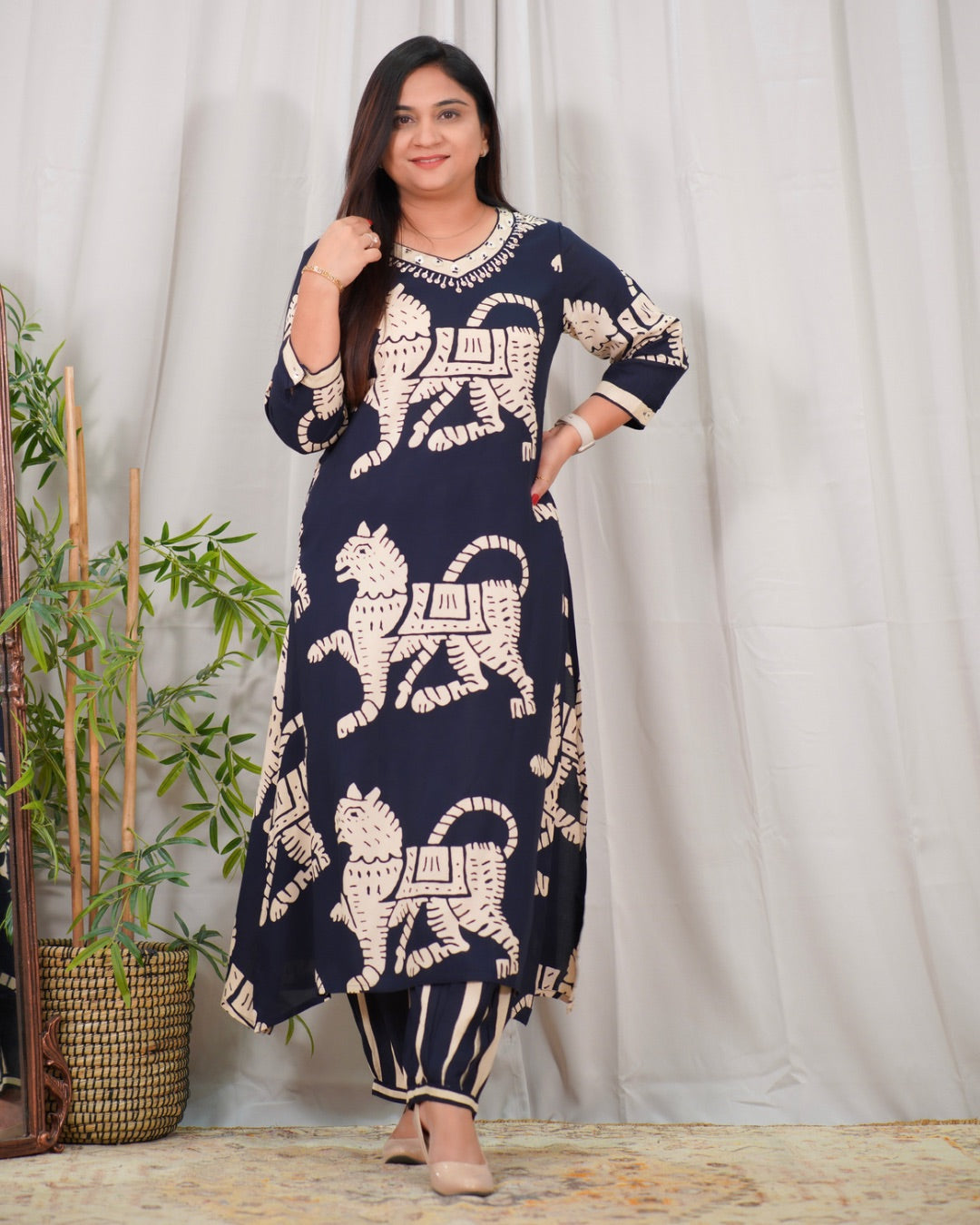 Rayon Bold Print Afgani Set - The Jaipur Studio