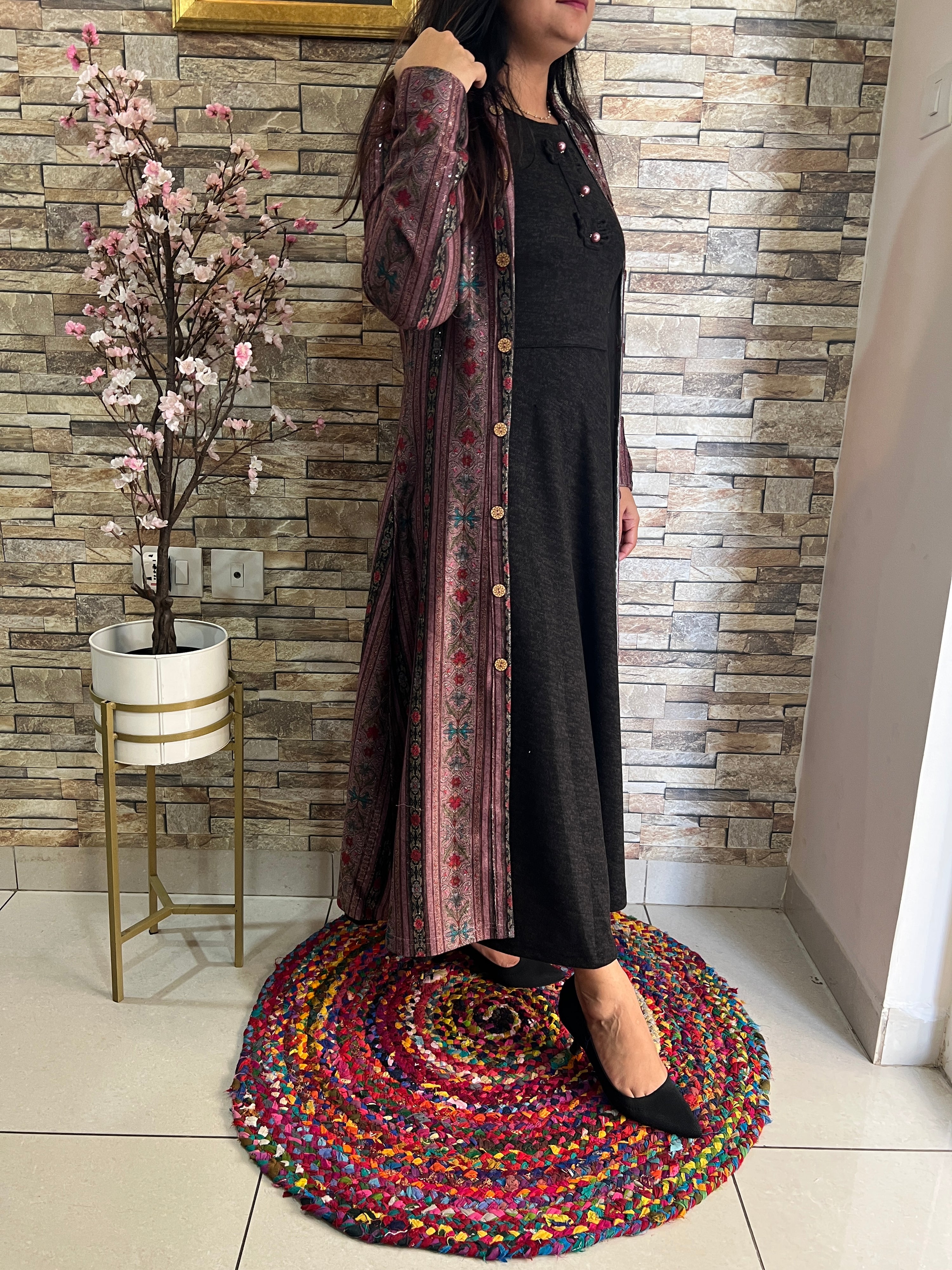 Woollen long Dress with Detachable Long Shrug