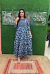 Cotton Indigo Embroidered Long Dress - The Jaipur Studio