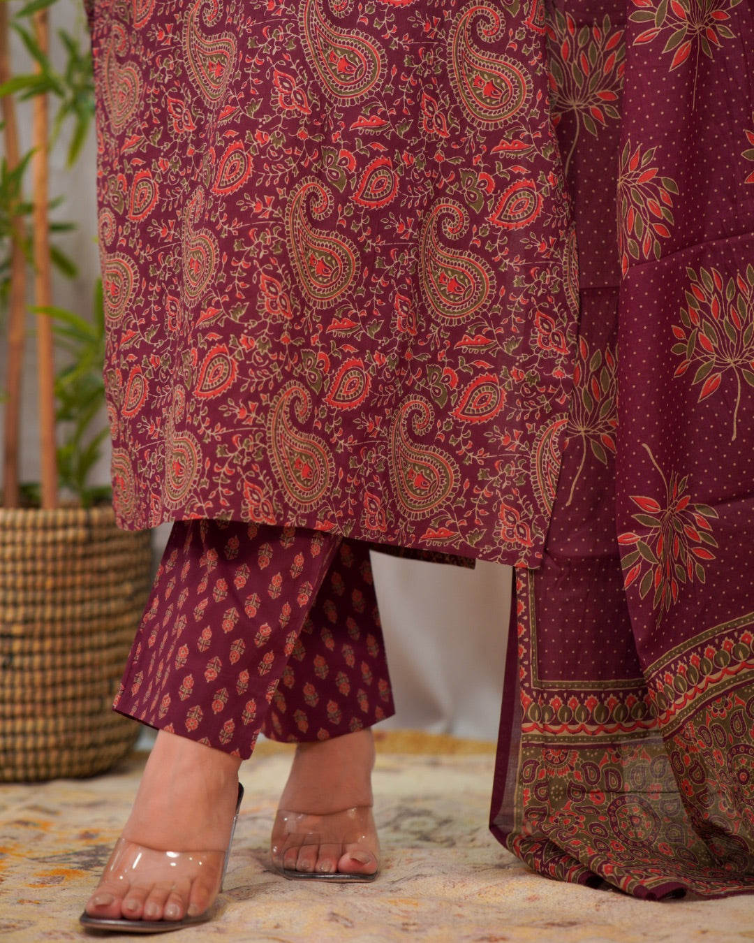 Ajrakh Print Premium Cotton Embroidered Pant Set