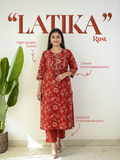 Latika Rust Cotton Applique Embroidered Casual Pant Set