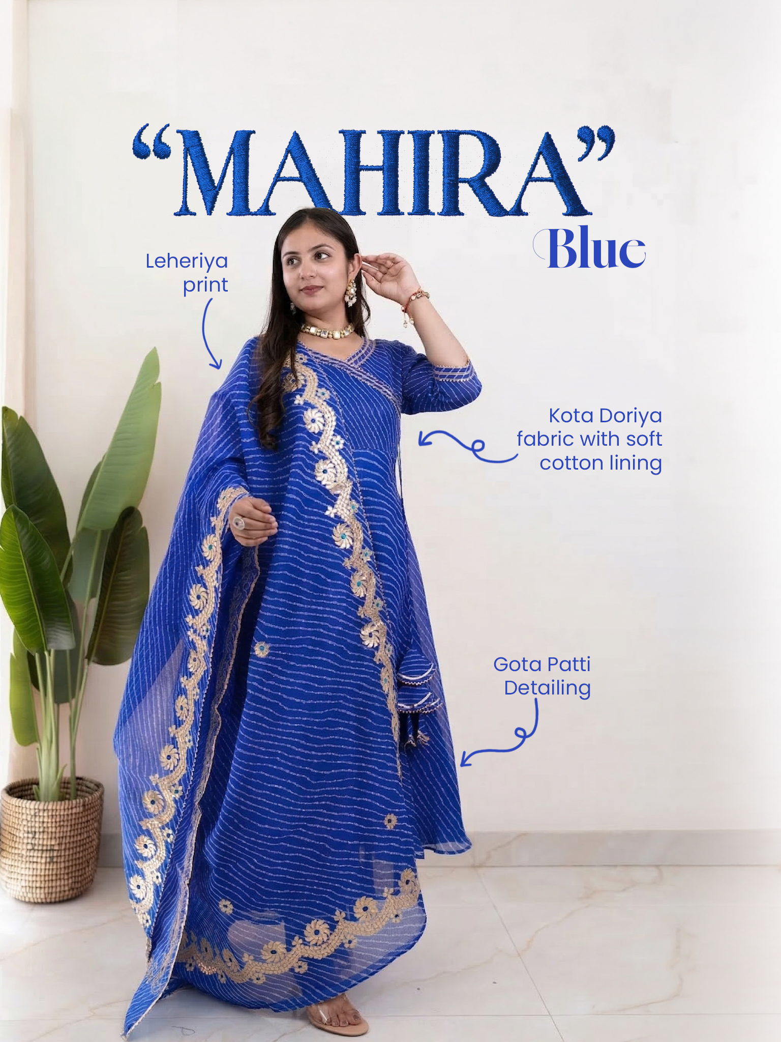 Mahira Blue Kota Doria Leheriya Gotta Detailed Anarkali Set