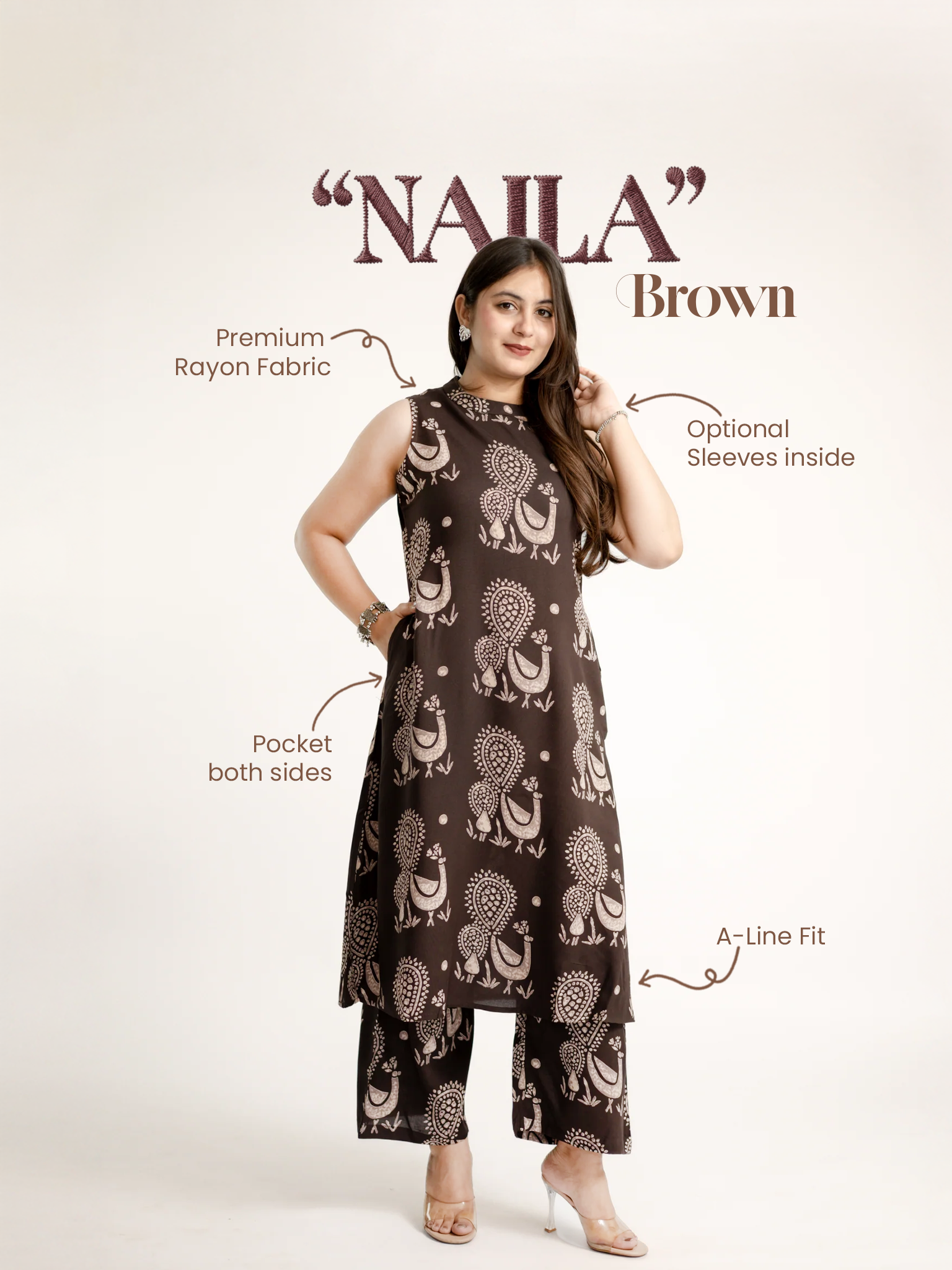 Naila Brown Rayon A-line Coord Set