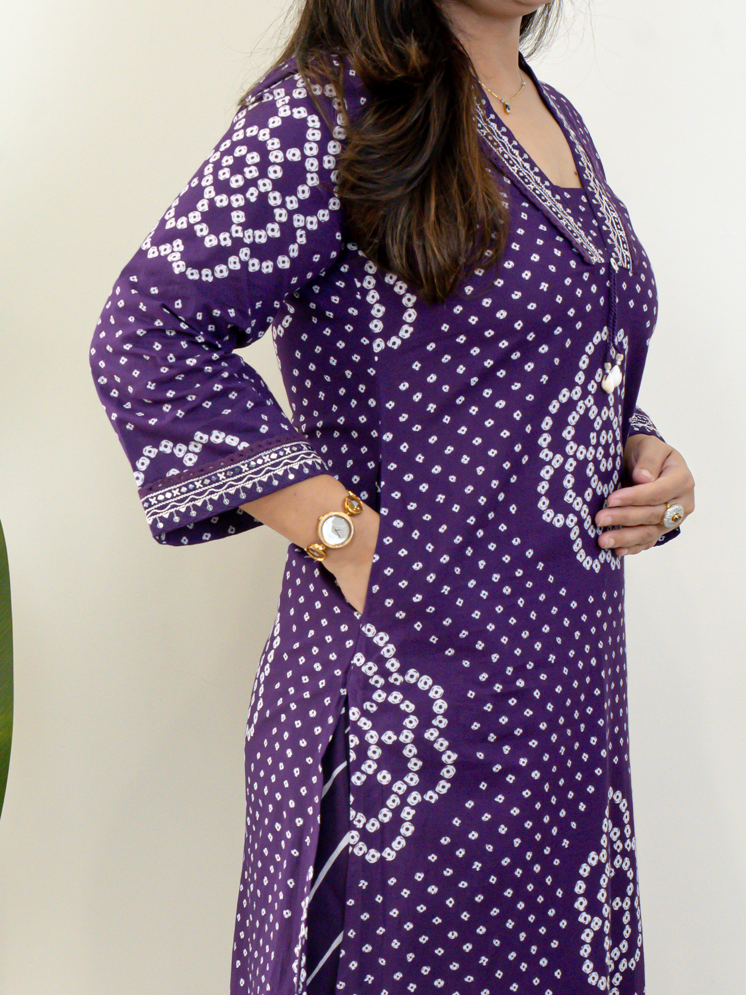 Srisha Purple Cotton Bandhani Leheriya Dupatta Set