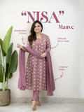 Nisa Mauve Polka Mirror Detailed A-line Dupatta Set