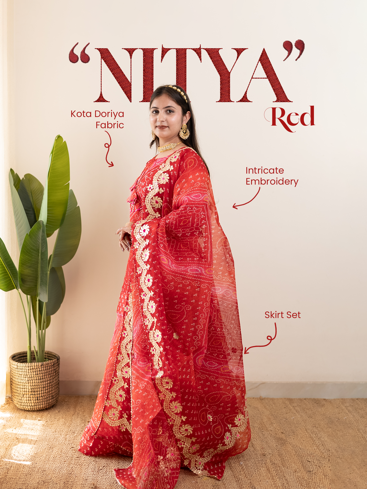 Nitya Kota Doria Bandhani Detailed Skirt Set