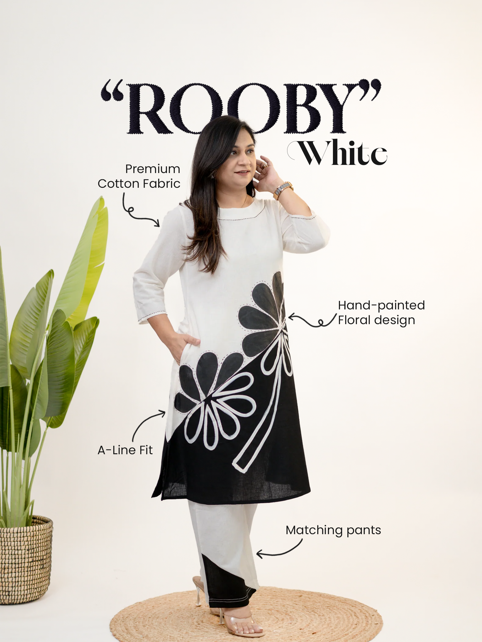 Rooby Cotton Hand Painted Floral A-line Coord Set